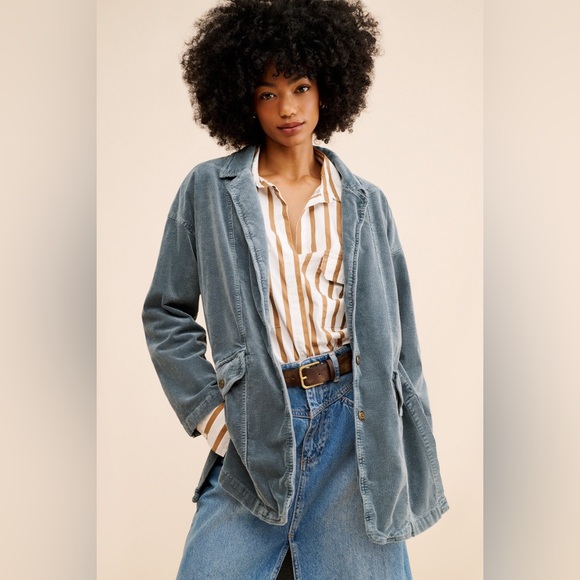 Pilcro Jackets & Blazers - Anthropologie Pilcro Women’s Oversized Corduroy Blue Grey Blazer - Size Small